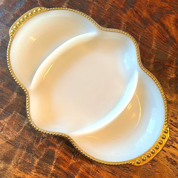 Anchor & Hocking Other - Fire-King Vintage Milk Glass Divided Relish Dish Gold Trimmed
